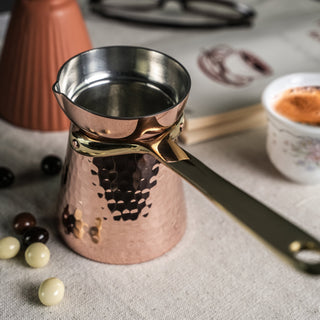 Hand - Hammered Copper Turkish Coffee Pot with Brass Handle – 250ml - Alfiq's Store