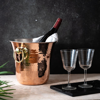 Handmade Hammered Copper Ice Bucket – Solid Copper with Brass Handles - Alfiq's Store