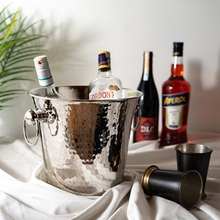Handmade Chrome - Plated Copper Ice Bucket – Hammered Design with Ring Handles - Alfiq's Store