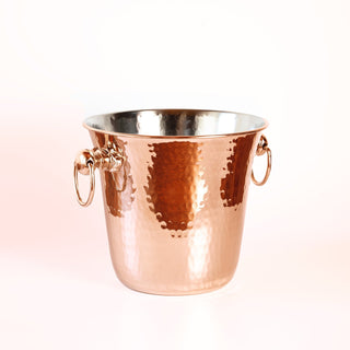 Handmade Hammered Copper Ice Bucket – Solid Copper with Brass Handles - Alfiq's Store