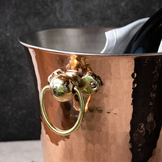 Handmade Hammered Copper Ice Bucket – Solid Copper with Brass Handles - Alfiq's Store