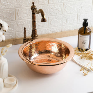 Round Solid Copper Kitchen & Bathroom Sink – Handmade Farmhouse Drop - In/Undermount - Alfiq's Store