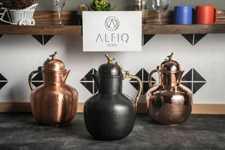 Dark Solid Copper Pitcher with Lid | Handmade Copper Water Jug - Alfiq's Store