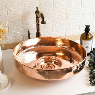 Handmade Pure Copper Vessel Sink – Hammered Bathroom & Kitchen Basin - Alfiq's Store