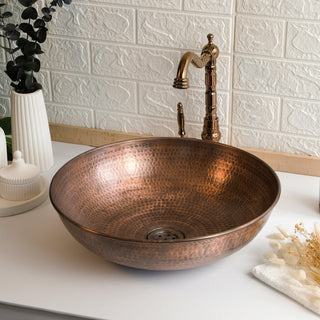 Handmade Hammered Copper Vessel Sink – Drop - In Bathroom & Kitchen Sink with Drain Cap - Alfiq's Store