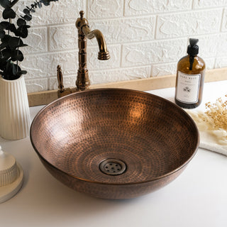Handmade Hammered Copper Vessel Sink – Drop - In Bathroom & Kitchen Sink with Drain Cap - Alfiq's Store