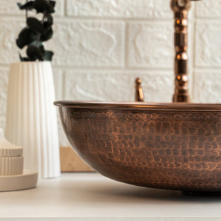 Handmade Hammered Copper Vessel Sink – Drop - In Bathroom & Kitchen Sink with Drain Cap - Alfiq's Store