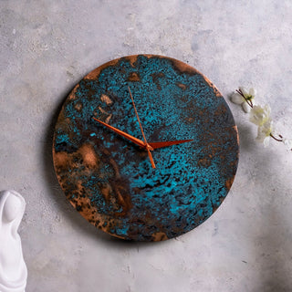 Handmade Solid Copper Wall Clock With Verdigris Green Patina – Artistic Home Decor - Alfiq's Store