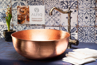 Handmade Dark Copper Kitchen Sink – Farmhouse Vessel Vanity Sink with Drain Included - Alfiq's Store