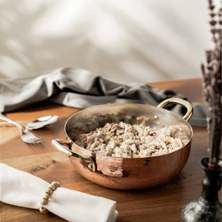 Handcrafted Hammered Deep Copper Cooking Pan – Traditional Cookware with Elegant Brass Handles - Alfiq's Store