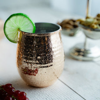 Set of Two Hand - Hammered Copper Glasses – 450ml Stemless Drinkware - Alfiq's Store