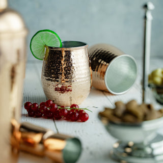 Set of Two Hand - Hammered Copper Glasses – 450ml Stemless Drinkware - Alfiq's Store