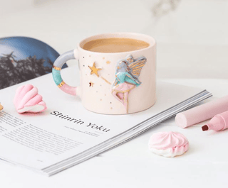 Fairy Magic Mug With Hand - Painted Fairy & Star Design – Enchanting Ceramic Mug With Gold Accents - Alfiq's Store