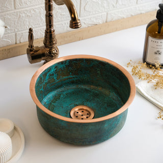 Handmade Green Patina Copper Sink – Farmhouse Vessel & Drop - In Kitchen/Bathroom Basin - Alfiq's Store