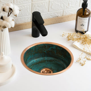 Handmade Green Patina Copper Sink – Farmhouse Vessel & Drop - In Kitchen/Bathroom Basin - Alfiq's Store