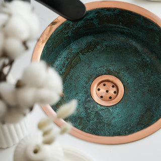 Handmade Green Patina Copper Sink – Farmhouse Vessel & Drop - In Kitchen/Bathroom Basin - Alfiq's Store