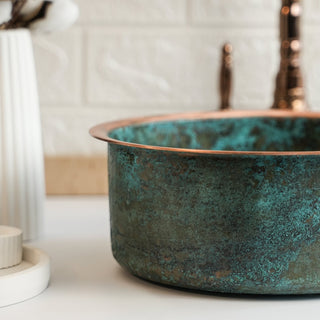 Handmade Green Patina Copper Sink – Farmhouse Vessel & Drop - In Kitchen/Bathroom Basin - Alfiq's Store