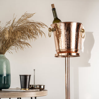 Handcrafted Chrome - Plated Copper Champagne & Wine Ice Bucket with Stand – Elegant Beverage Cooler - Alfiq's Store