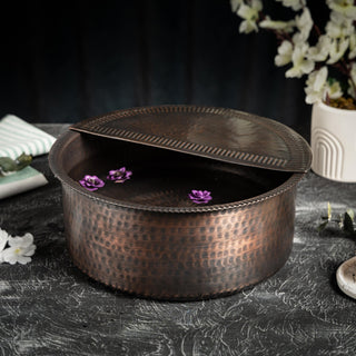Handcrafted Dark Copper Pedicure Bowl – Hammered Ayurvedic Soak Tub with Removable Footrest - Alfiq's Store
