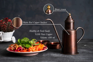 Handcrafted Shiny Copper Olive Oil Dispenser – 600ml Pouring Jug for Kitchen & Table - Alfiq's Store