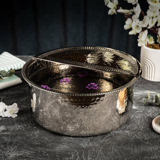 Handcrafted Silver Copper Pedicure & Manicure Bowl – Hammered Finish with Removable Footrest - Alfiq's Store
