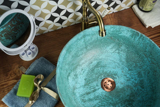 Handmade Blue Patina Copper Sink for Kitchen & Bathroom – Eco - Friendly, Pure Copper Vessel with Drain Cap - Alfiq's Store