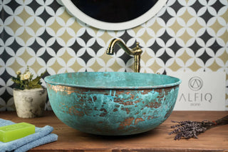Handmade Blue Patina Copper Sink for Kitchen & Bathroom – Eco - Friendly, Pure Copper Vessel with Drain Cap - Alfiq's Store