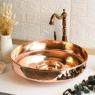 Handmade Copper & Blue Patina Low Profile Round Sink – Multiple Sizes (8" to 18") - Alfiq's Store