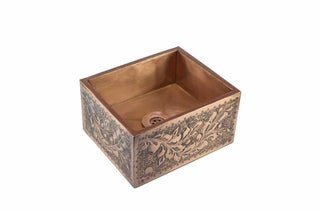 Handmade Embossed Copper Bathroom Sink – Rectangular Vessel, 12" x 8" x 6" - Alfiq's Store