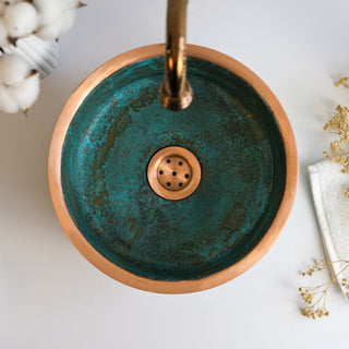 Handmade Green Patina Copper Sink – Farmhouse Vessel & Drop - In Kitchen/Bathroom Basin - Alfiq's Store