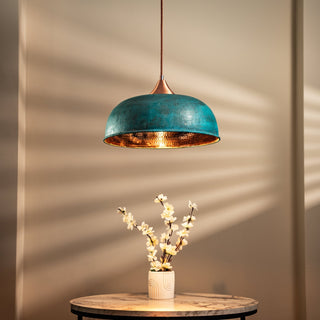 Handmade Hammered Copper Green Patina Pendant Light – Complete Set with Accessories - Alfiq's Store