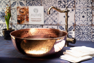 Handmade Matte Copper Sink Washbasin – Hammered Vessel Sink with Drain Cap - Alfiq's Store