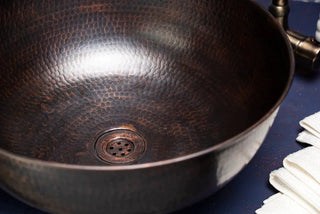 Handmade Matte Copper Sink Washbasin – Hammered Vessel Sink with Drain Cap - Alfiq's Store