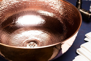 Handmade Matte Copper Sink Washbasin – Hammered Vessel Sink with Drain Cap - Alfiq's Store