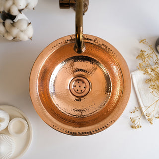 Handmade Round Dark Copper Drop - In Sink – Farmhouse Undermount/Drop - In Basin - Alfiq's Store