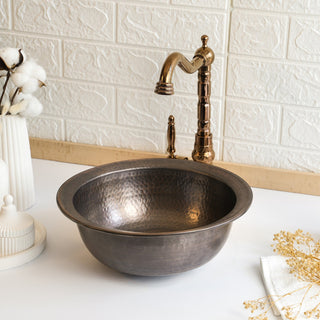 Handmade Round Dark Copper Drop - In Sink – Farmhouse Undermount/Drop - In Basin - Alfiq's Store