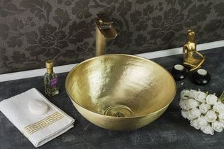 Handmade Solid Brass Bathroom Sink – 16" Hammered Unlacquered Oval Vessel with Drain Cap - Alfiq's Store