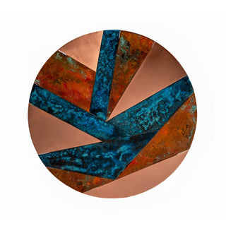 Handmade Solid Copper Wall Art With Verdigris Patina – Geometric Contrast Design - Alfiq's Store