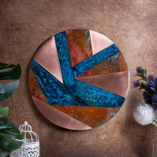 Handmade Solid Copper Wall Art With Verdigris Patina – Geometric Contrast Design - Alfiq's Store