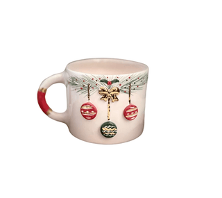 Handcrafted Holiday Ornament Ceramic Mug With Real Gold Detailing & Festive Bow Design - Alfiq's Store