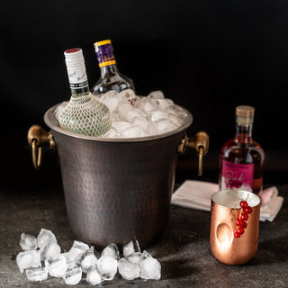 Handmade Hammered Copper Ice Bucket – Dark Copper with Brass Handles - Alfiq's Store