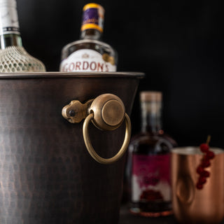 Handmade Hammered Copper Ice Bucket – Dark Copper with Brass Handles - Alfiq's Store