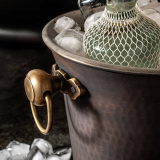 Handmade Hammered Copper Ice Bucket – Dark Copper with Brass Handles - Alfiq's Store