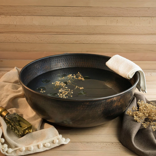 16" Hand-Hammered Copper Bowl with Side Handles – Custom Order for ZenVida, Without Hole