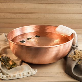 16" Hand-Hammered Copper Bowl with Side Handles – Custom Order for ZenVida, Without Hole