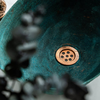 Handmade Green Copper Vessel Sink – Hammered Copper Bathroom Vanity Sink with Drain Cap - Alfiq's Store
