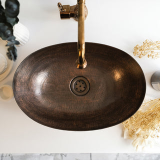 Handmade Hammered Dark Copper Oval Sink Basin - Copper Framhouse Kitchen and Bathroom Sink - Alfiq's Store