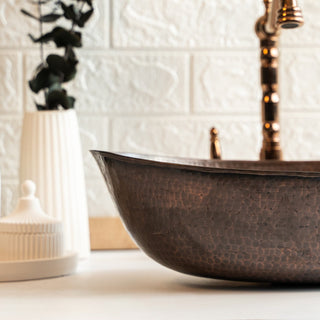 Handmade Hammered Dark Copper Oval Sink Basin - Copper Framhouse Kitchen and Bathroom Sink - Alfiq's Store
