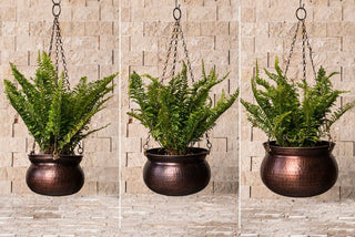 Hammered Dark Copper Hanging Planter Bowl | Unique Copper Housewarming Gift 173x173x125 mm - Alfiq's Store