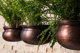 Hammered Dark Copper Hanging Planter Bowl | Unique Copper Housewarming Gift 173x173x125 mm - Alfiq's Store